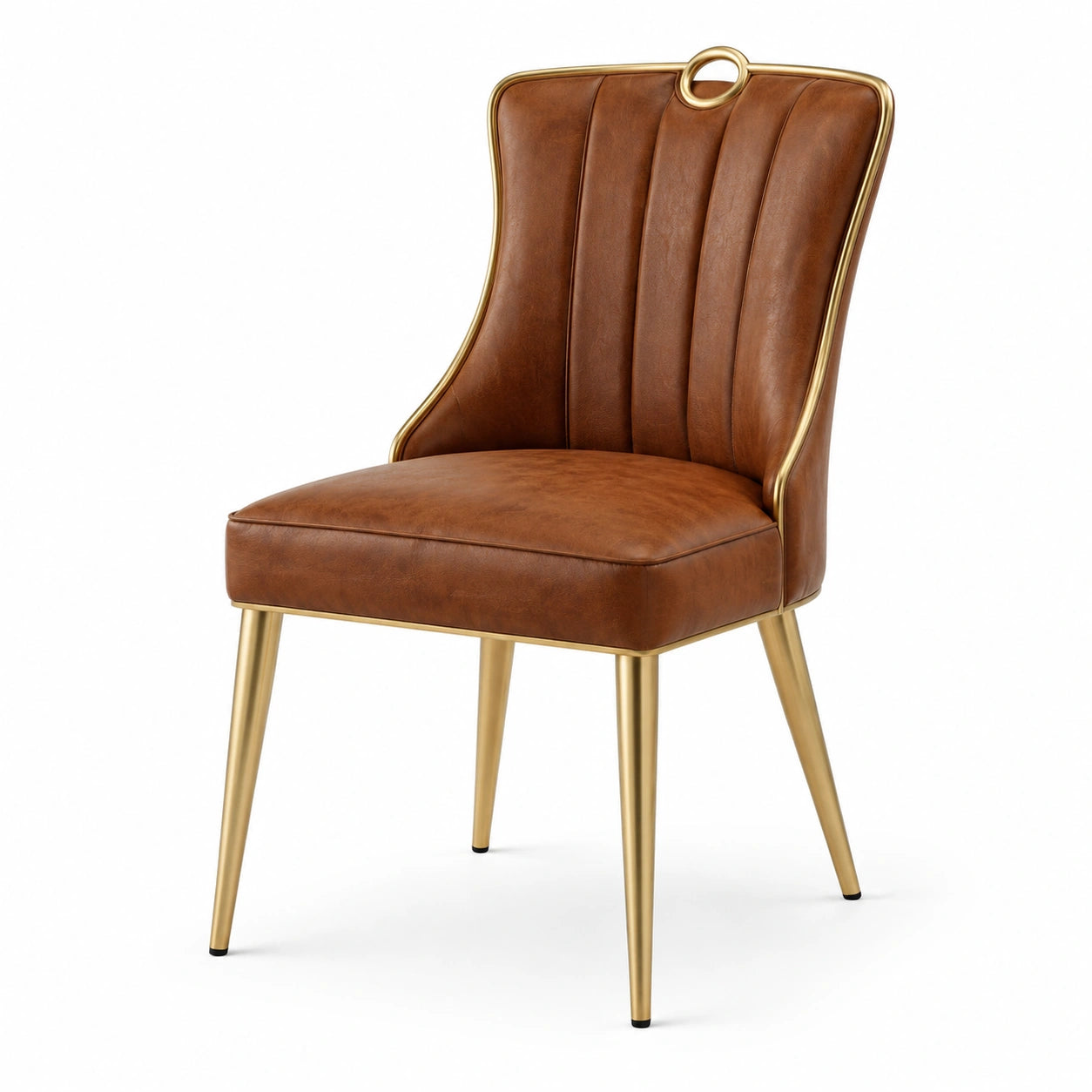 Sedia in pelle PU marrone con gambe in metallo dorato