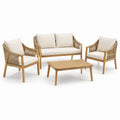 Set giardino in legno con cuscini in poliestere crema