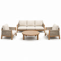 Set da giardino in legno di teak 4 pezzi con cuscini color crema