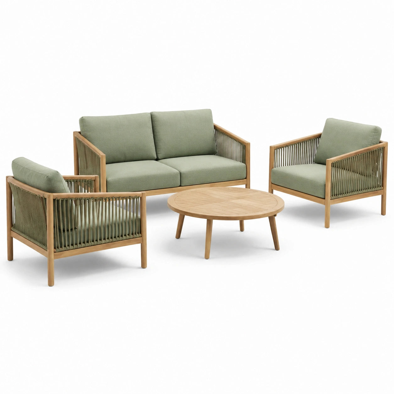 Set Giardino 4 Pezzi Legno Teak e Cuscini in Poliestere Verde