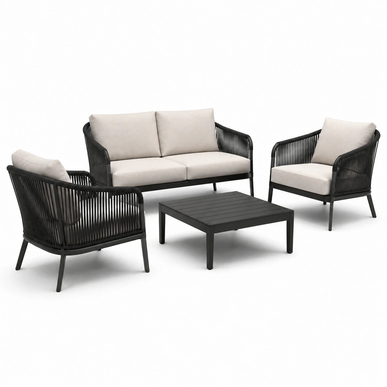 Set da giardino in metallo con divano, poltrone e tavolino