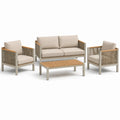 Set da giardino 4 pezzi in metallo e legno con cuscini in poliestere beige