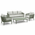 Set salotto da giardino 4 pezzi in metallo e corda con cuscini grigi