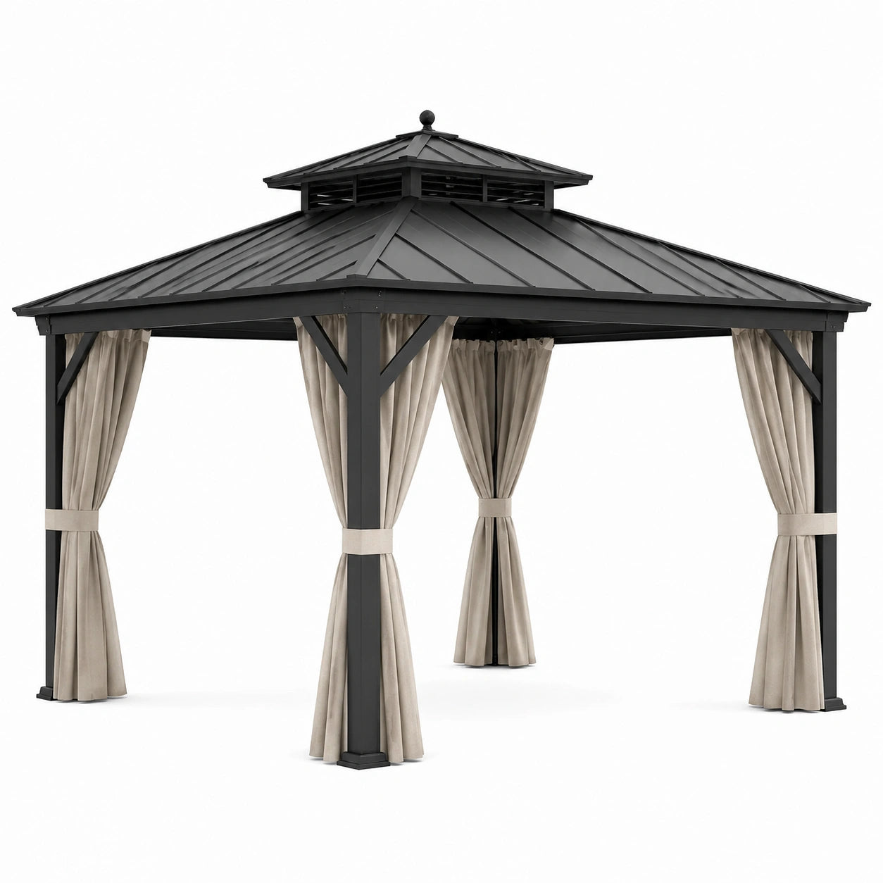 Gazebo in Alluminio con Tetto in Acciaio e Tende in Poliestere 300x300 cm