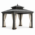 Gazebo in Metallo con Tetto in Acciaio e Tende in Poliestere