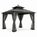 Gazebo in Alluminio e Acciaio con Tende in Poliestere Nero Grigio 300x300 cm