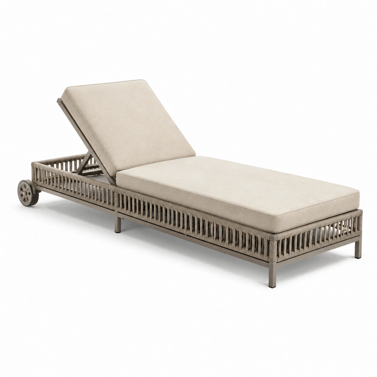 Lettino da Giardino in Rattan Regolabile con Cuscini Beige