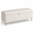 Panca Contenitore Tessuto Bouclé Beige Gambe in Metallo 120x40x45 cm