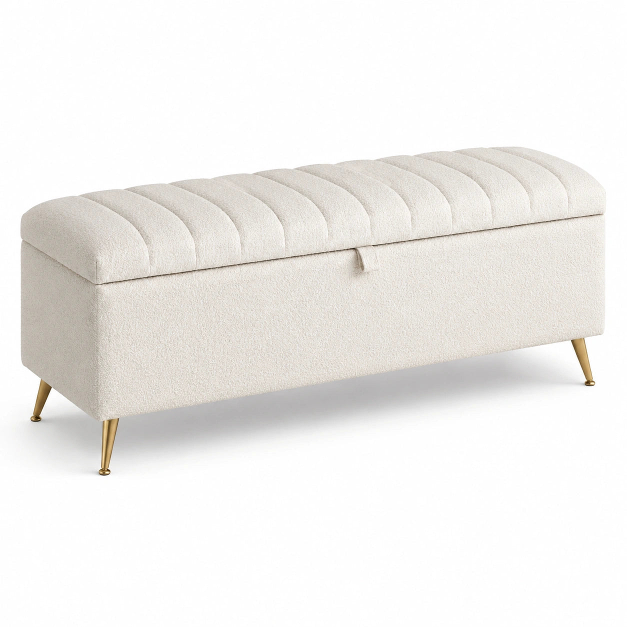 Panca Contenitore Tessuto Bouclé Beige Gambe in Metallo 120x40x45 cm