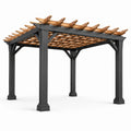 Pergolato in Metallo Nero con Tetto in Cedro 300x300x250 cm
