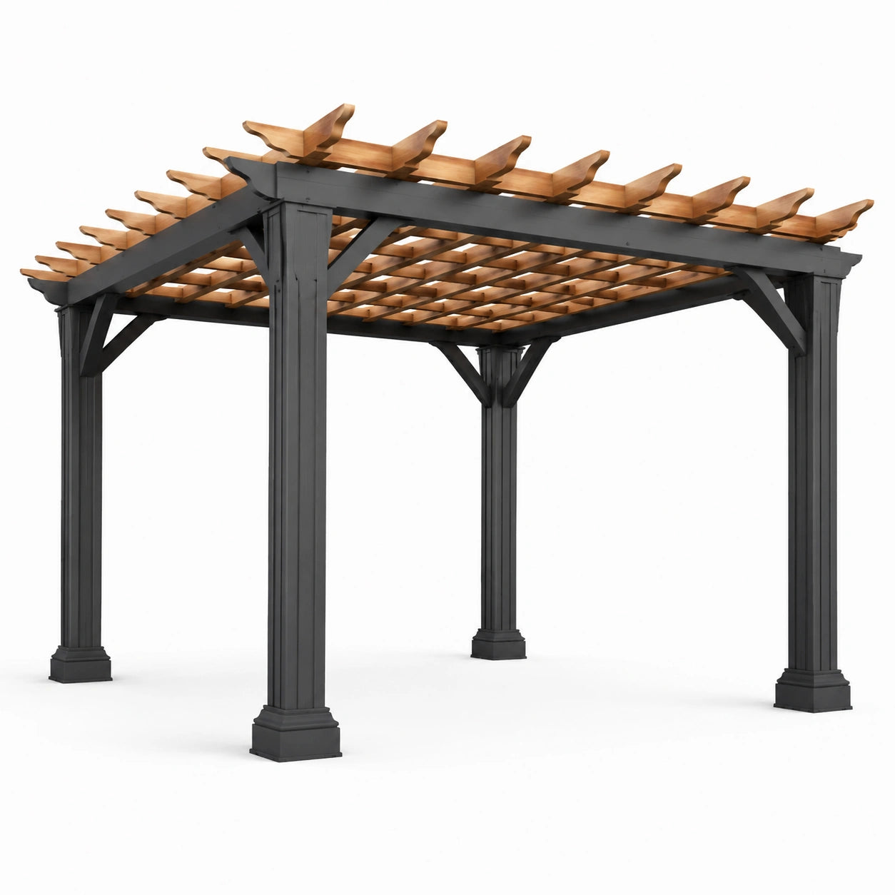 Pergolato in Metallo Nero con Tetto in Cedro 300x300x250 cm